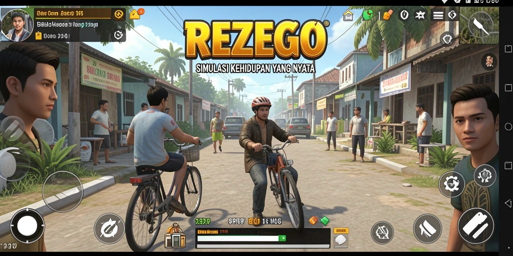 Tampilan gameplay REZEGO yang memperlihatkan interaksi karakter.